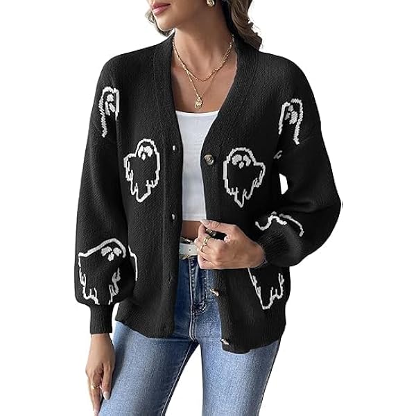 chouyatou Women's Ghost Button Down Cardigan Y2k Cartoon Color